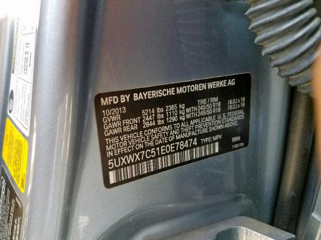 5UXWX7C51E0E78474 - 2014 BMW X3 XDRIVE3 BLUE photo 10