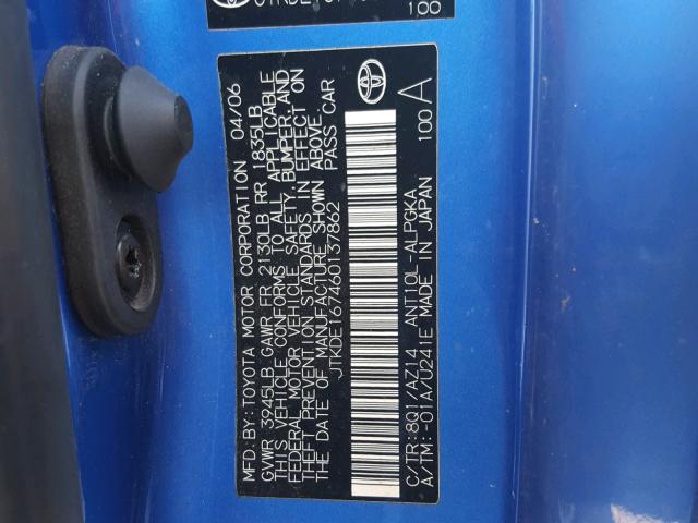 JTKDE167460137862 - 2006 TOYOTA SCION TC 蓝色 照片 10