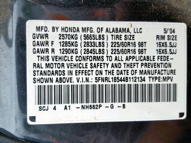 5FNRL18544B112134 - 2004 HONDA ODYSSEY LX GRAY photo 10