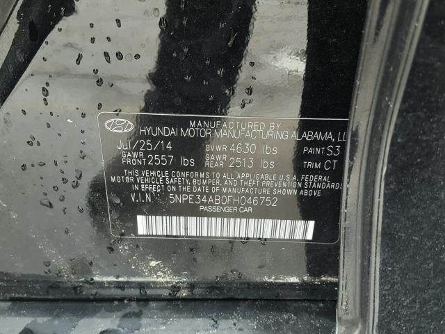 5NPE34AB0FH046752 - 2015 HYUNDAI SONATA SPO BLACK photo 10