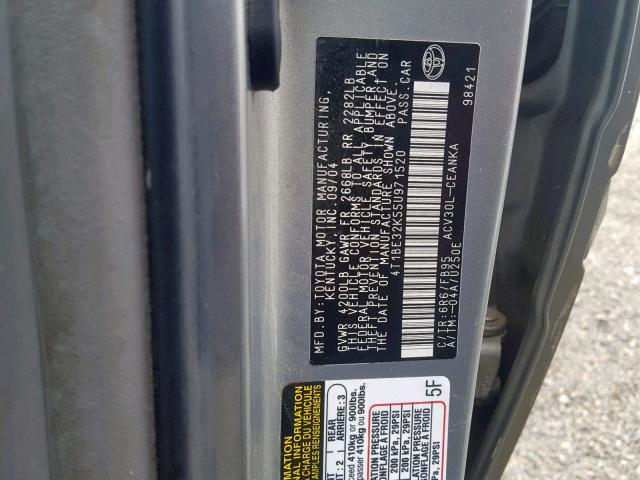 4T1BE32K55U971520 - 2005 TOYOTA CAMRY LE SILVER photo 10
