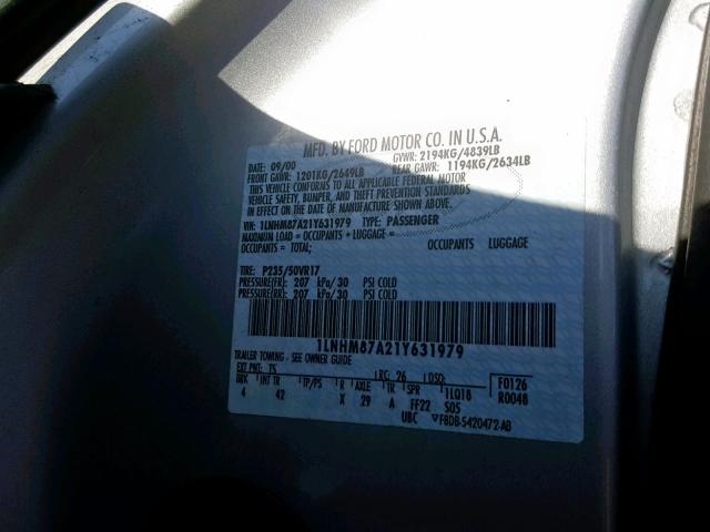 1LNHM87A21Y631979 - 2001 LINCOLN LS 银色 照片 10