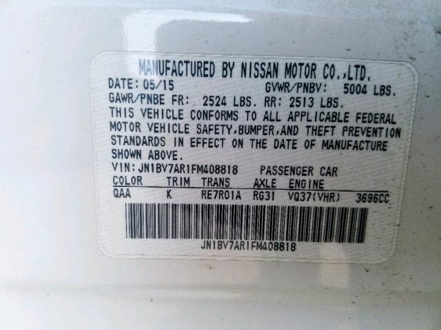 JN1BV7AR1FM408818 - 2015 INFINITI Q50 BASE WHITE photo 10