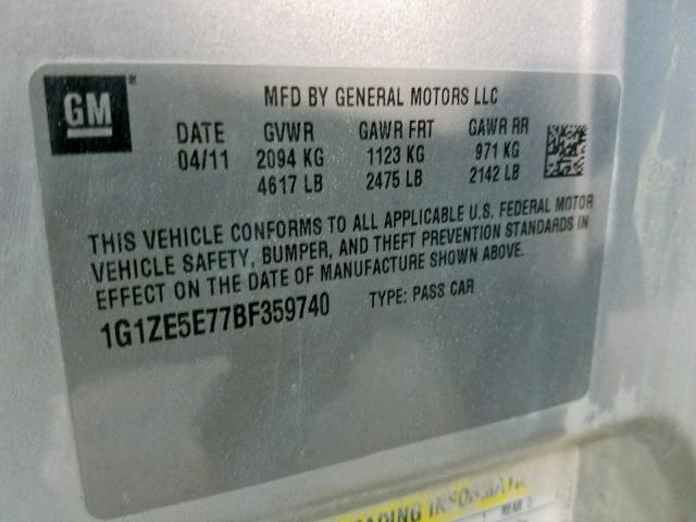 1G1ZE5E77BF359740 - 2011 CHEVROLET MALIBU LTZ ვერცხლისფერი ფოტო 10