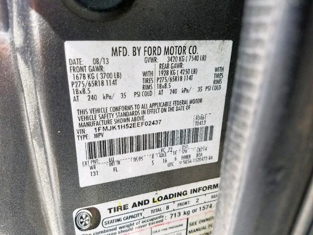 1FMJK1H52EEF02437 - 2014 FORD EXPEDITION GRAY photo 10