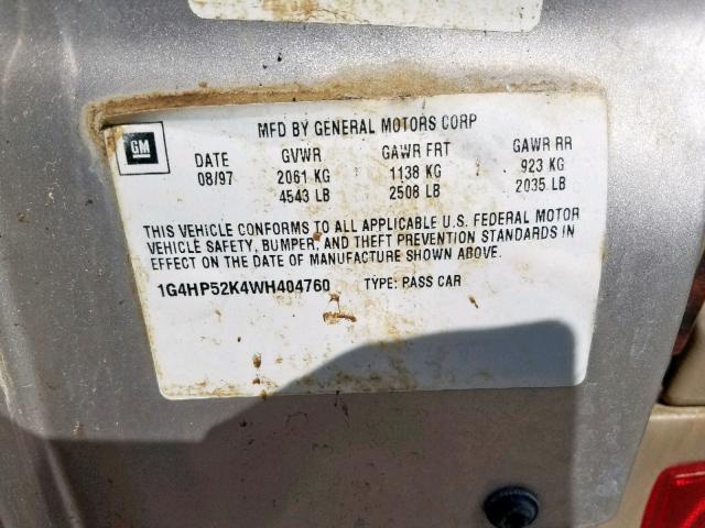 1G4HP52K4WH404760 - 1998 BUICK LESABRE CU TAN photo 10