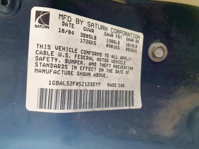 1G8AL52F05Z123577 - 2005 SATURN ION LEVEL GOLD photo 10