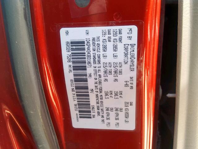 1D4GP44343B310671 - 2003 DODGE GRAND CARA RED photo 10