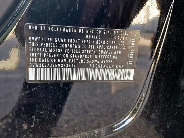 3VW2K7AJ7EM333414 - 2014 VOLKSWAGEN JETTA BASE BLACK photo 10