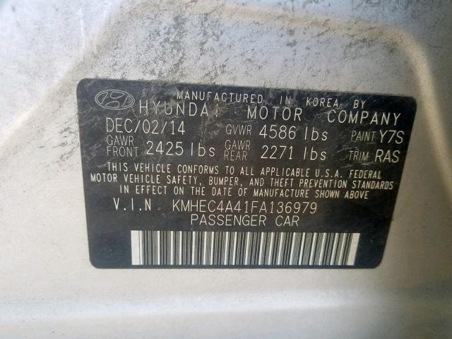 KMHEC4A41FA136979 - 2015 HYUNDAI SONATA HYB GRAY photo 10