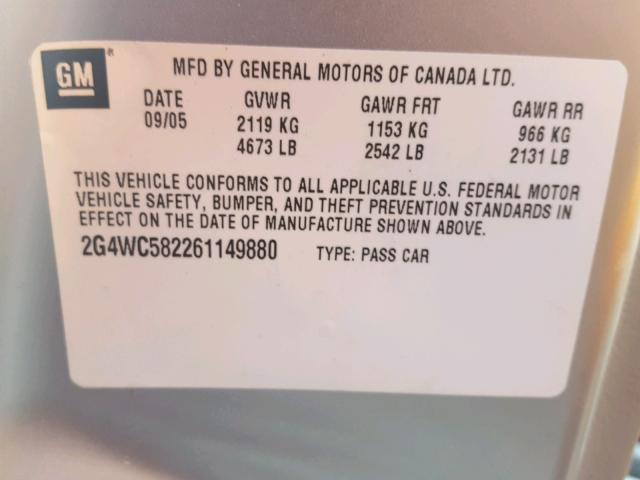 2G4WC582261149880 - 2006 BUICK LACROSSE C SILVER photo 10