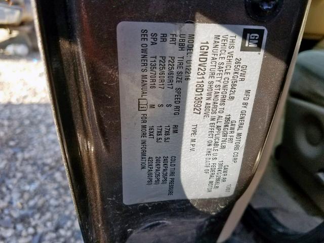 1GNDV23118D136927 - 2008 CHEVROLET UPLANDER L 棕色 照片 10