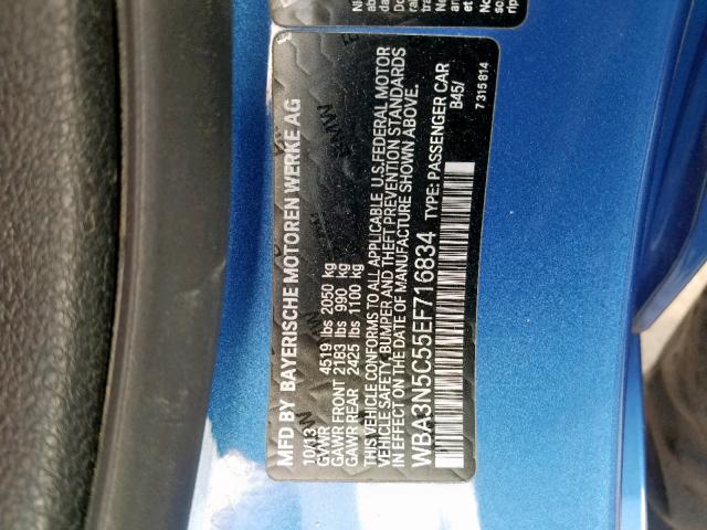 WBA3N5C55EF716834 - 2014 BMW 428 XI BLUE photo 10