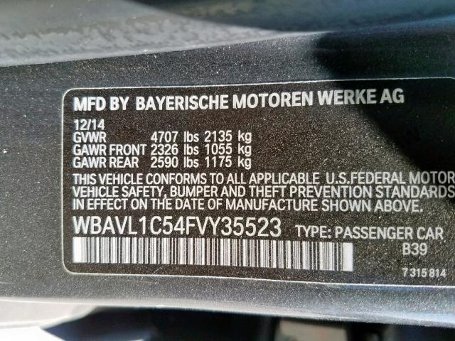 WBAVL1C54FVY35523 - 2015 BMW X1 XDRIVE2 CHARCOAL photo 10