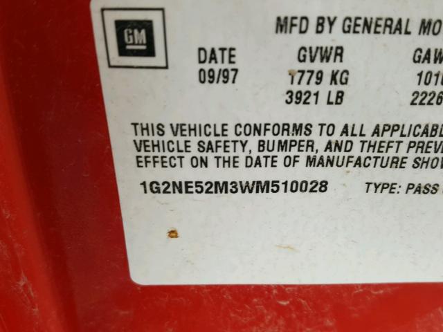 1G2NE52M3WM510028 - 1998 PONTIAC GRAND AM S RED photo 10