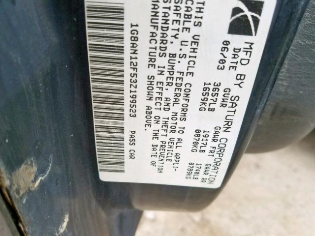 1G8AN12F53Z199523 - 2003 SATURN ION LEVEL BLACK photo 10