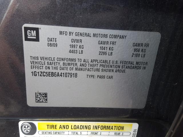 1G1ZC5EB6A4107918 - 2010 CHEVROLET MALIBU 1LT GRAY photo 10