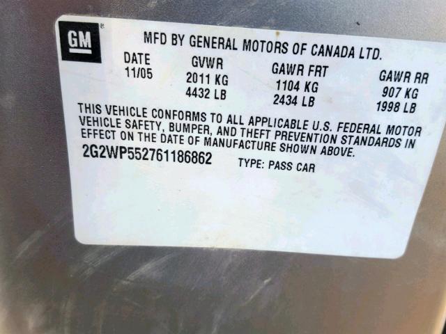 2G2WP552761186862 - 2006 PONTIAC GRAND PRIX SILVER photo 10