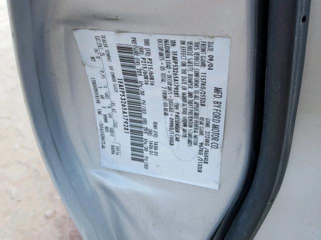 1FAFP53265A179281 - 2005 FORD TAURUS SILVER photo 10