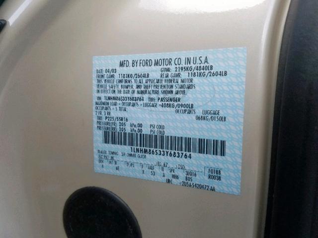 1LNHM86S33Y683764 - 2003 LINCOLN LS თაფლისფერი ფოტო 10