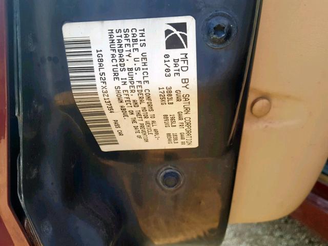1G8AL52FX3Z137354 - 2003 SATURN ION LEVEL BURGUNDY photo 10