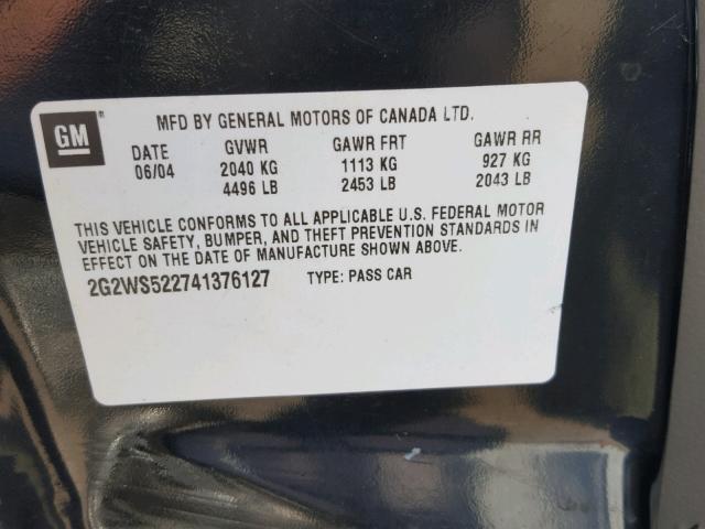 2G2WS522741376127 - 2004 PONTIAC GRAND PRIX BLACK photo 10