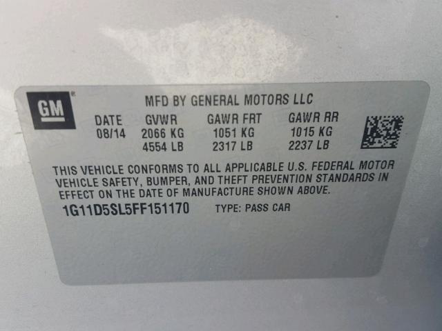 1G11D5SL5FF151170 - 2015 CHEVROLET MALIBU 2LT SILVER photo 10