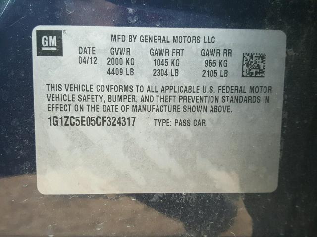 1G1ZC5E05CF324317 - 2012 CHEVROLET MALIBU 1LT 蓝色 照片 10