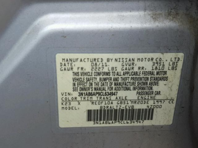 3N1AB6AP9CL634947 - 2012 NISSAN SENTRA 2.0 SILVER photo 10