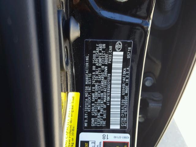 4T1BK1EBXGU221378 - 2016 TOYOTA AVALON XLE BLACK photo 10