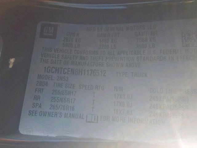 1GCHTCEN8H1176512 - 2017 CHEVROLET COLORADO L BLACK photo 10