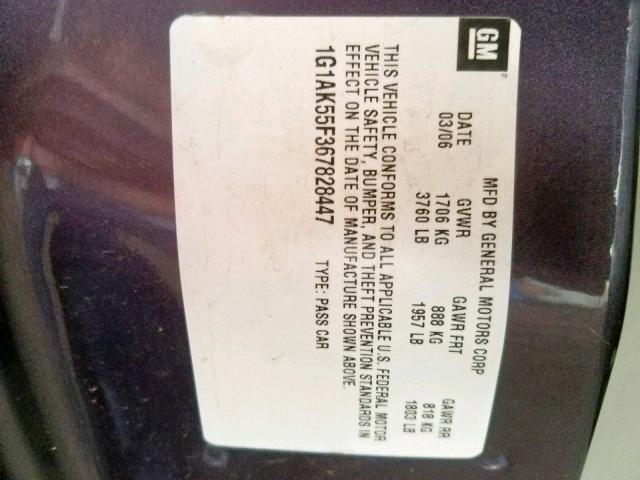 1G1AK55F367828447 - 2006 CHEVROLET COBALT LS GRAY photo 10