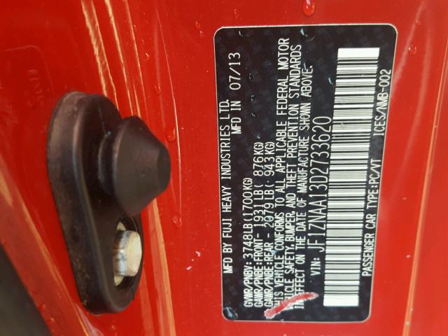 JF1ZNAA13D2733620 - 2013 TOYOTA SCION FR-S RED photo 10