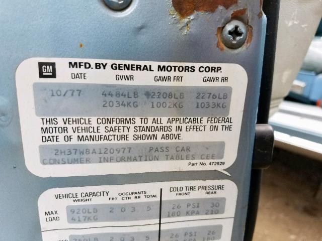 2H37W8A120977 - 1978 PONTIAC GRAND PRIX BLUE photo 10