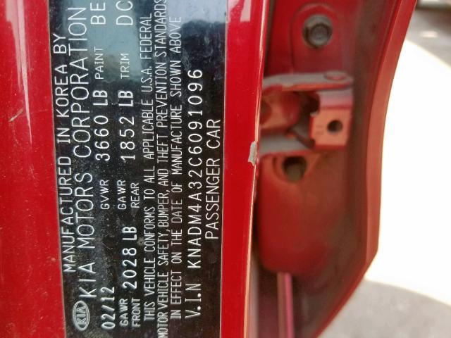 KNADM4A32C6091096 - 2012 KIA RIO LX RED photo 10