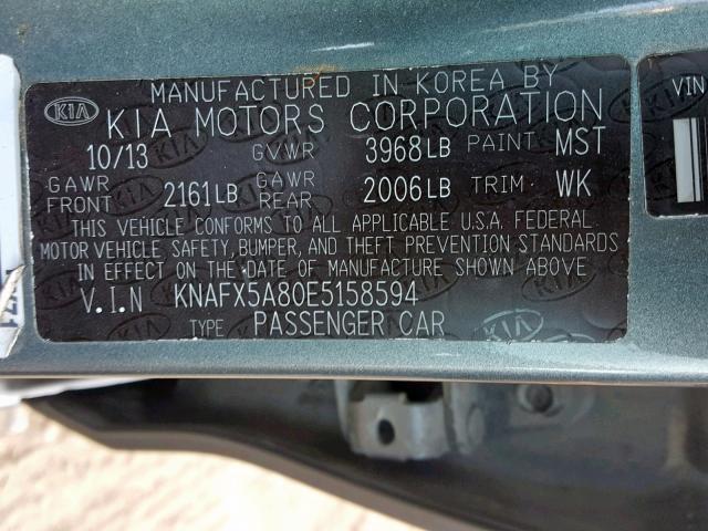 KNAFX5A80E5158594 - 2014 KIA FORTE EX GRAY photo 10