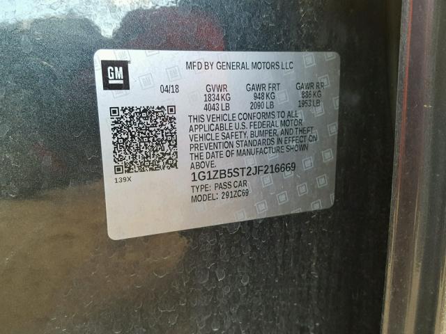 1G1ZB5ST2JF216669 - 2018 CHEVROLET MALIBU LS 石墨色 照片 10