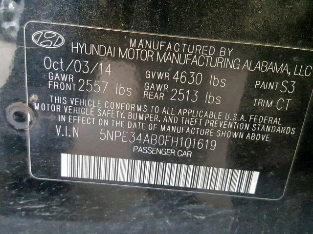 5NPE34AB0FH101619 - 2015 HYUNDAI SONATA SPO BLACK photo 10