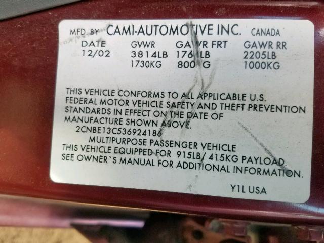 2CNBE13C536924186 - 2003 CHEVROLET TRACKER RED photo 10