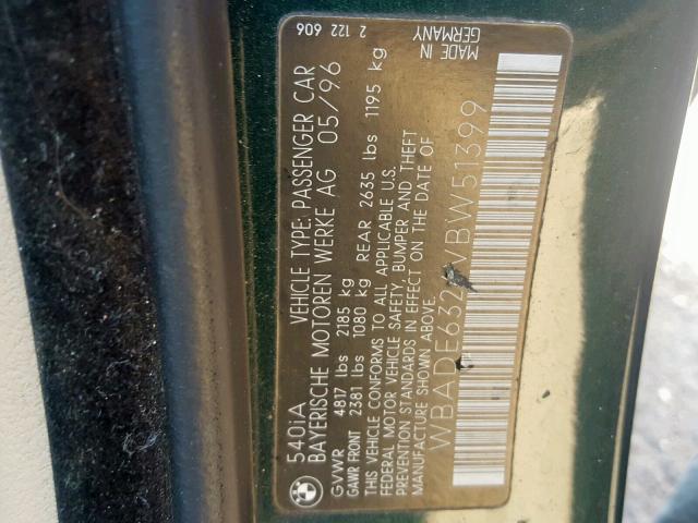 WBADE6326VBW51399 - 1997 BMW 540 I AUTO GREEN photo 10