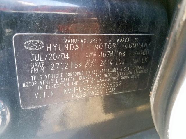 KMHFU45E65A378962 - 2005 HYUNDAI XG 350 BLACK photo 10