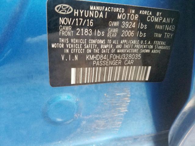 KMHD84LF0HU328035 - 2017 HYUNDAI ELANTRA SE BLUE photo 10