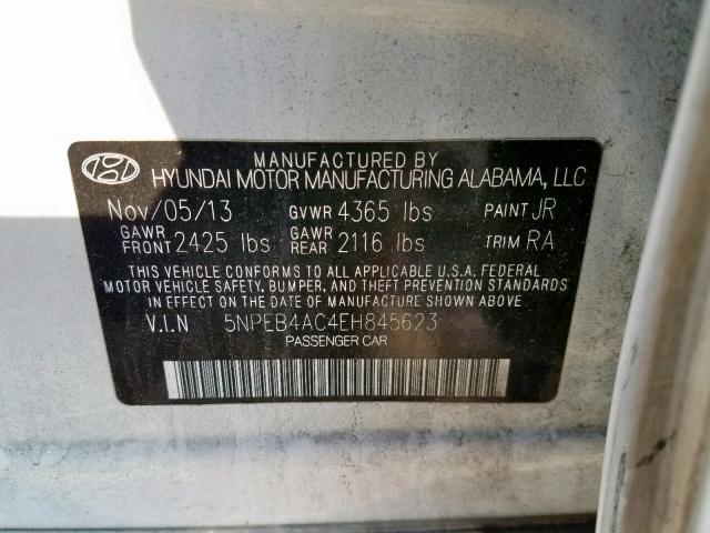 5NPEB4AC4EH845623 - 2014 HYUNDAI SONATA GLS WHITE photo 10