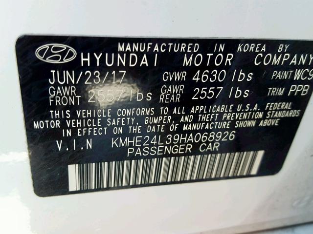 KMHE24L39HA068926 - 2017 HYUNDAI SONATA HYB WHITE photo 10