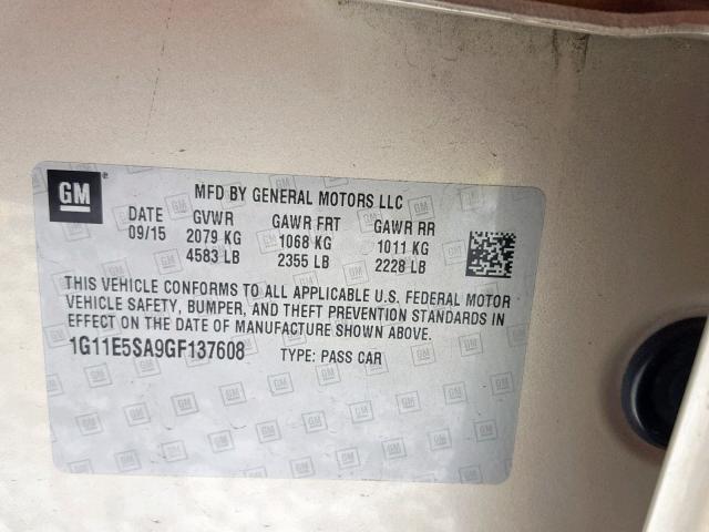 1G11E5SA9GF137608 - 2016 CHEVROLET MALIBU LIM Bej foto 10