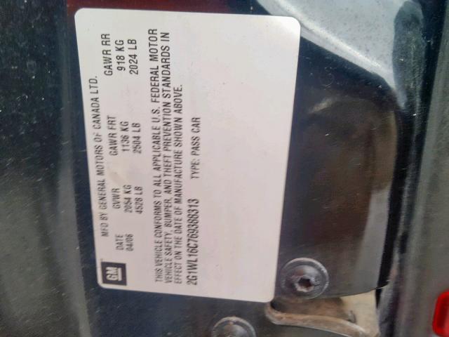 2G1WL16C769388313 - 2006 CHEVROLET MONTE CARL შავი ფოტო 10