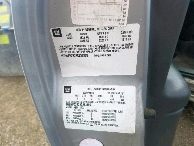 1G2NF52E23C233850 - 2003 PONTIAC GRAND AM S SILVER photo 10