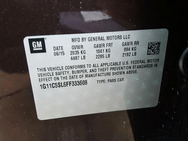 1G11C5SL6FF333608 - 2015 CHEVROLET MALIBU 1LT BROWN photo 10