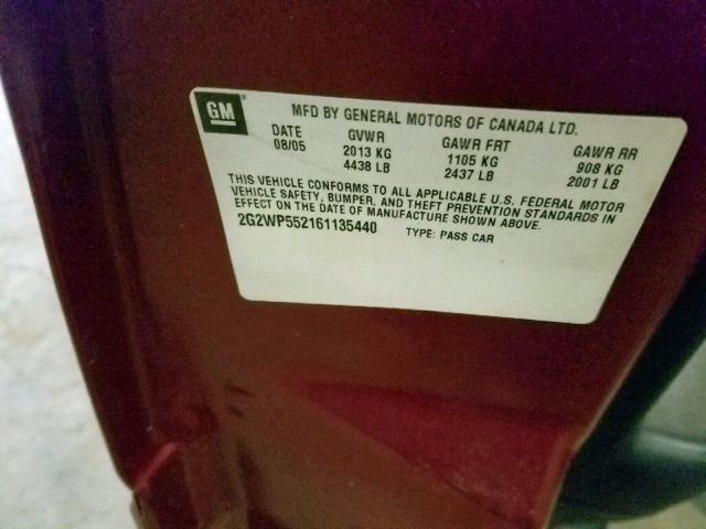 2G2WP552161135440 - 2006 PONTIAC GRAND PRIX MAROON photo 10