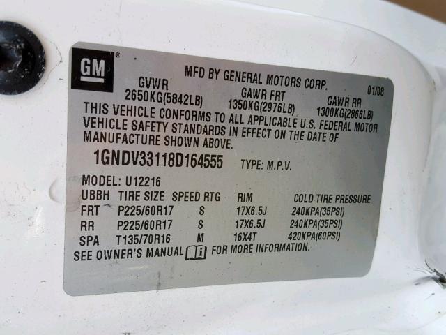 1GNDV33118D164555 - 2008 CHEVROLET UPLANDER L 白色 照片 10